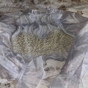 ASOS Sheer Silver Beaded Blouse